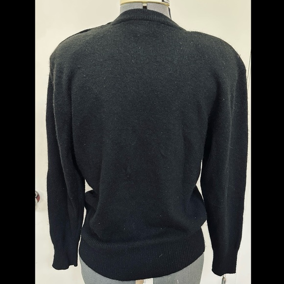 VINTAGE 1990s NEIMAN MARCUS BLACK 100% CASHMERE SWEATER SHOULDER PADS BUTTONS L - Picture 5 of 6
